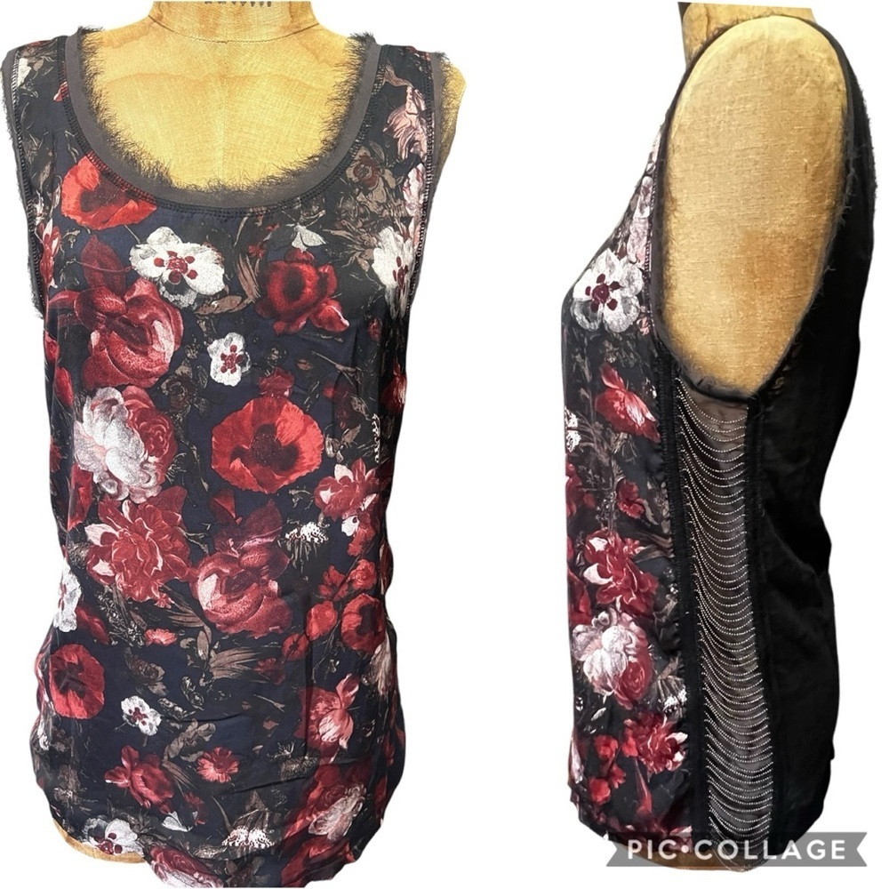 Miss Me Floral Back Lace Chain Tank Top - Red and Black EUC M